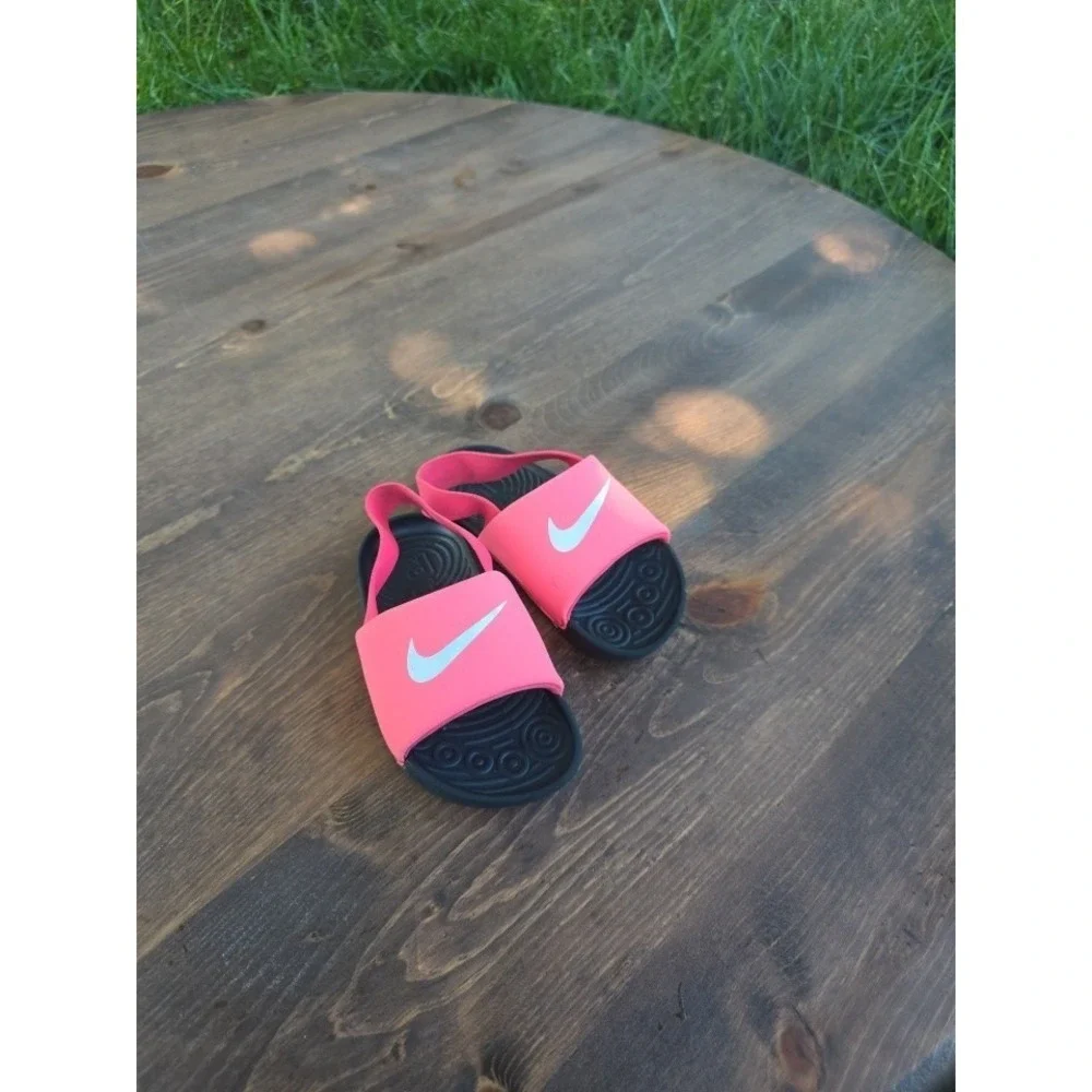 Nike Kawa Slides Toddler Baby Girl 9c Pink Black Logo Swoosh BV1094 610